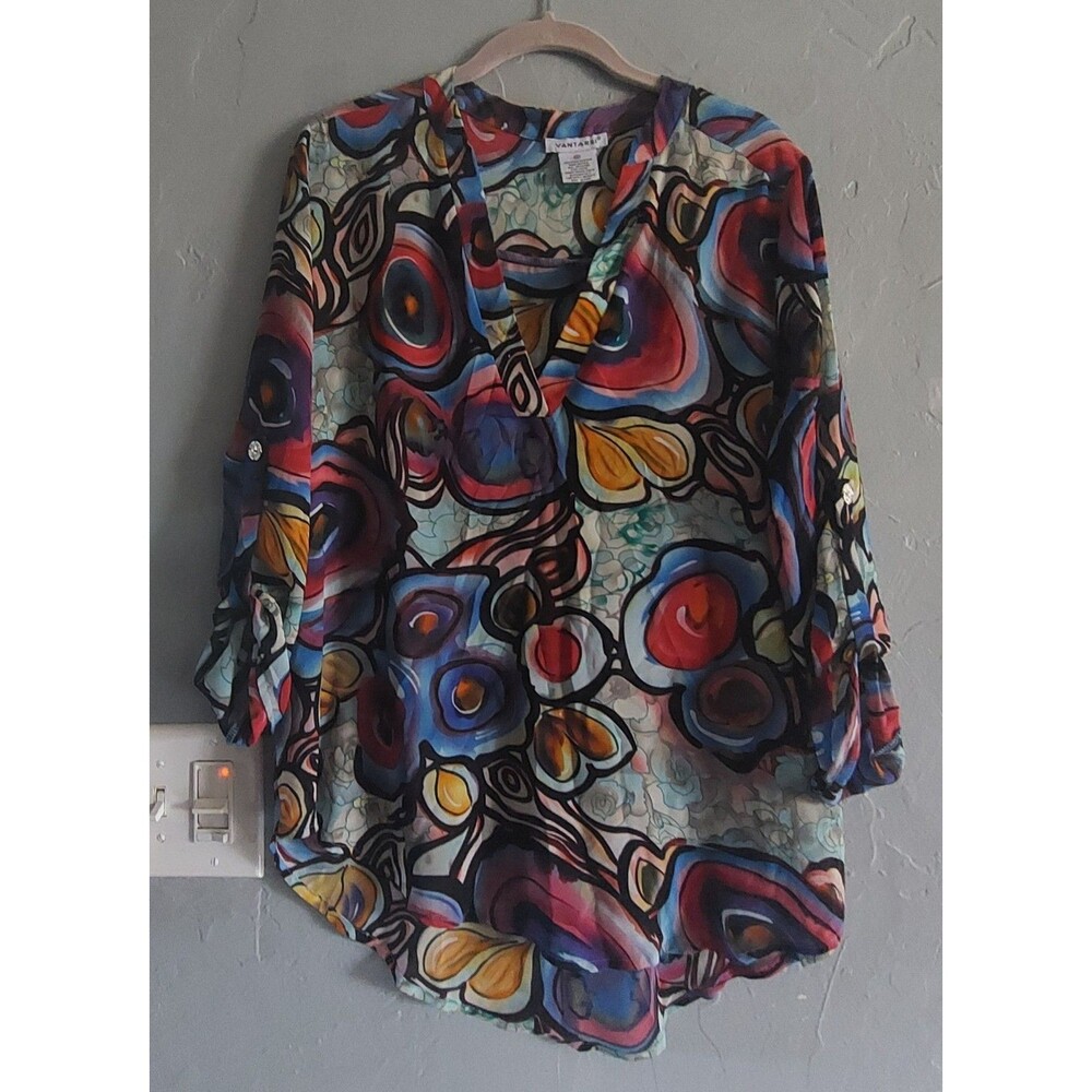 VINTAGE Vantarsi Tops Blouse Women XL, Polyester,Abstract,20 Inch Of Arm To Arm